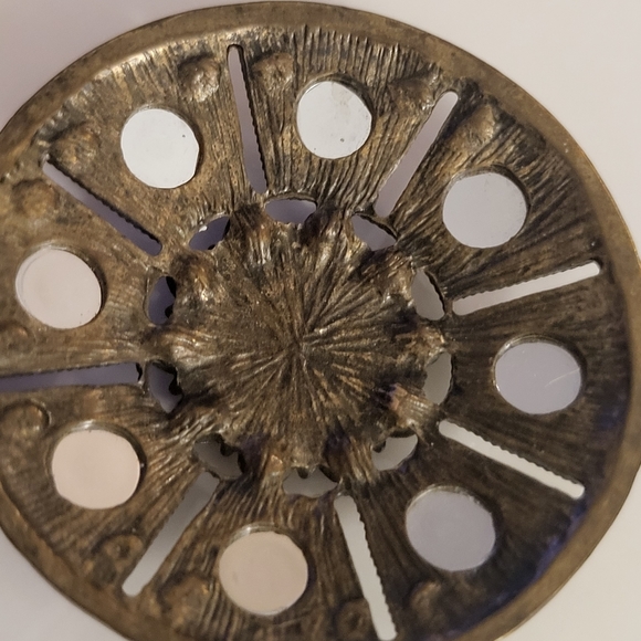 VINTAGE ESTATE bronze toned necklace Large Circle Pendant Cz Crystal Rhinestones - Picture 6 of 7